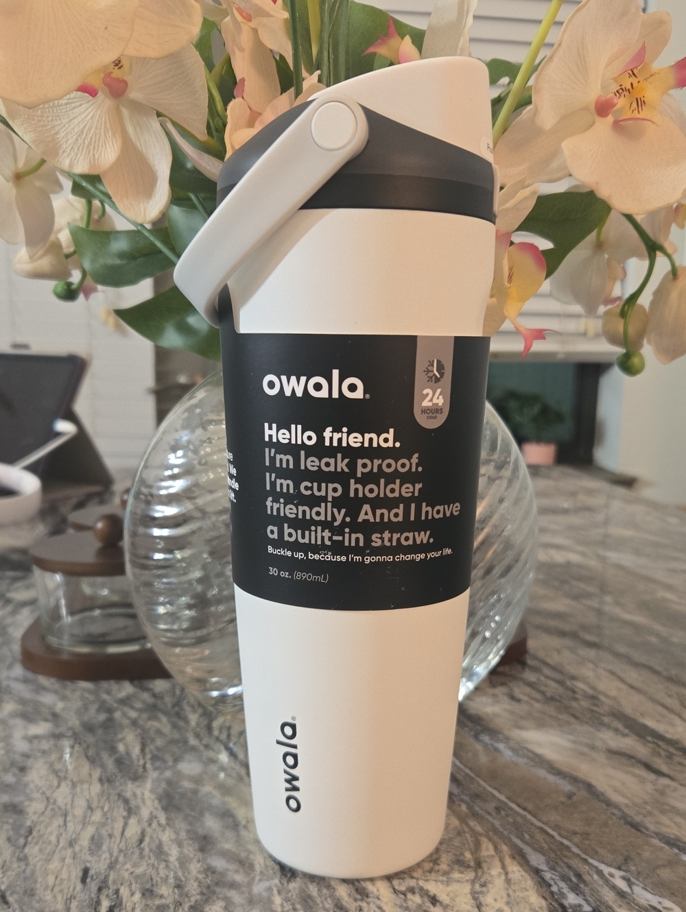 White Travel Tumbler with Built-In Straw